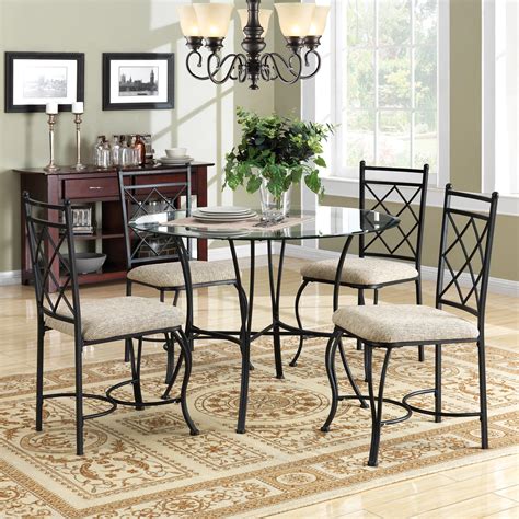 The ease of a quick cleanup, paired with the sleek metal base means that these tables are sure to wow your guests, and not have you worrying about what gets spilled. Mainstays 5-Piece Glass Top Metal Dining Set - Walmart.com ...