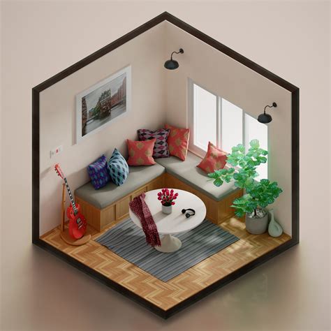 Isometric Living Room By Sushith Balumade Using Blender 280 Cycles