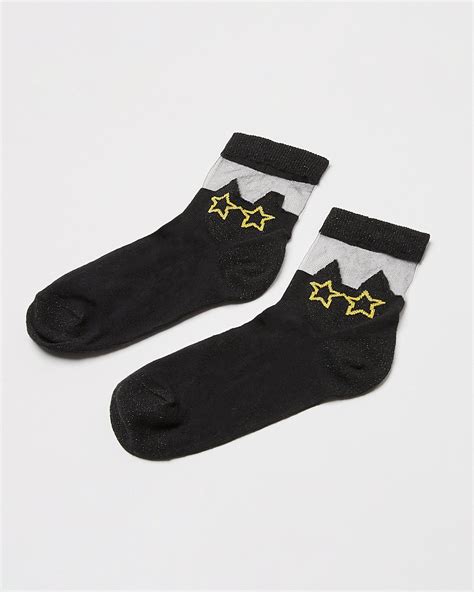 Cat Star Sheer Black Ankle Socks Oliver Bonas