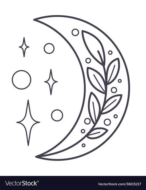 Crescent Moon With Stars And Glowing Line Art Vector Image