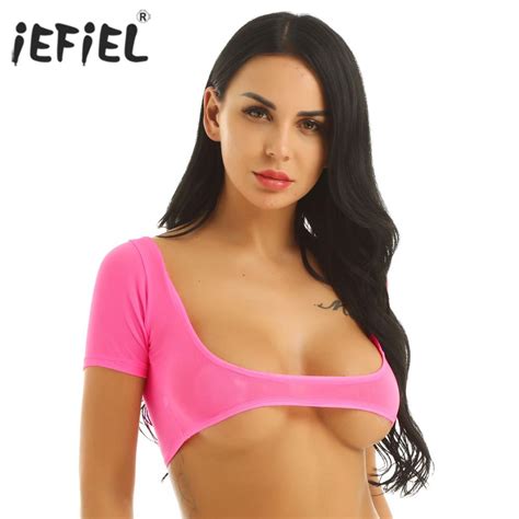 Sexy Women Soft Mesh See Through Crop Tops Clubwear Solid Color Sheer