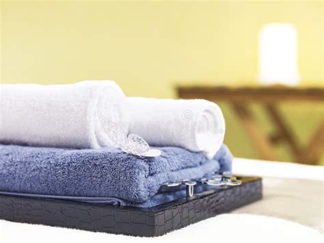 towels placed on a tray for massage in beauty spa stock image image of east healthy 108618967