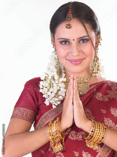Indian Girl In Sari With Folded Hands Buy This Stock Photo And