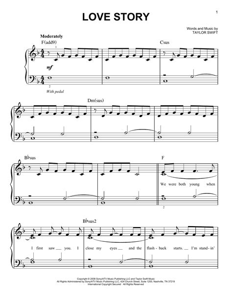 Love Story Sheet Music By Taylor Swift Easy Piano 68982