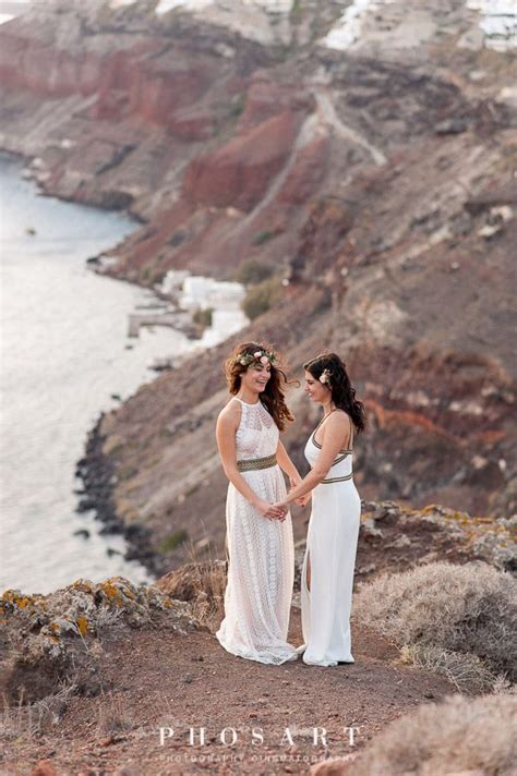 Pin On Santorini Sunset Lesbian Wedding Engagement