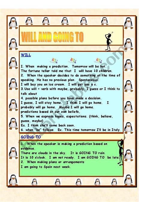 Will And Going To Esl Worksheet By Giovanni