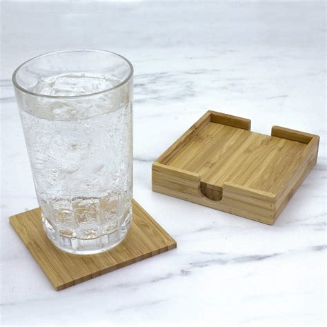4 Pc Bamboo Coaster Set With Case Totally Bamboo