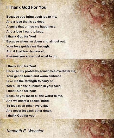 I Thank God For You I Thank God For You Poem By Kenneth E Webster