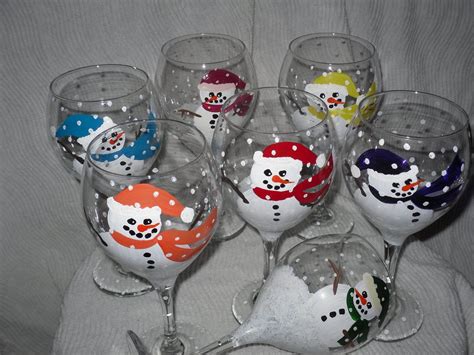 Snowman Wine Glasses Christmas Wine Glasses Hand Painted Wine Glass