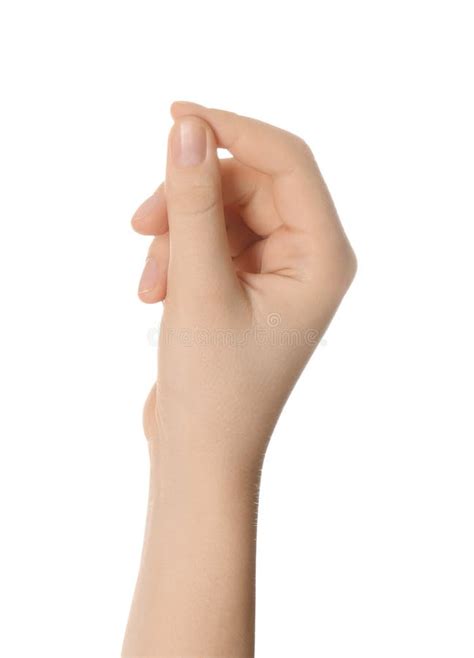 Woman Showing Thumb And Index Finger Together Isolated On White