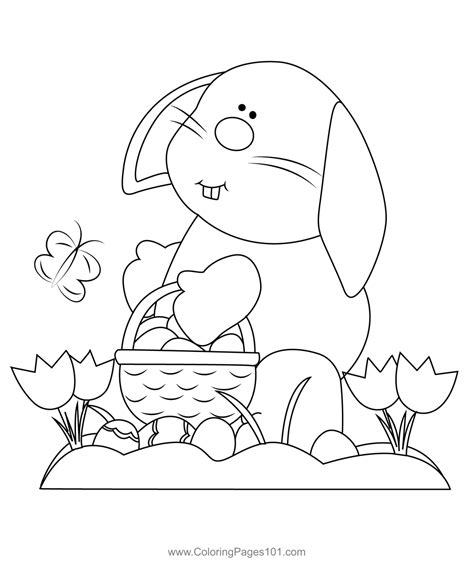 Easter Bunny On A Beautiful Spring Coloring Page For Kids Free Easter