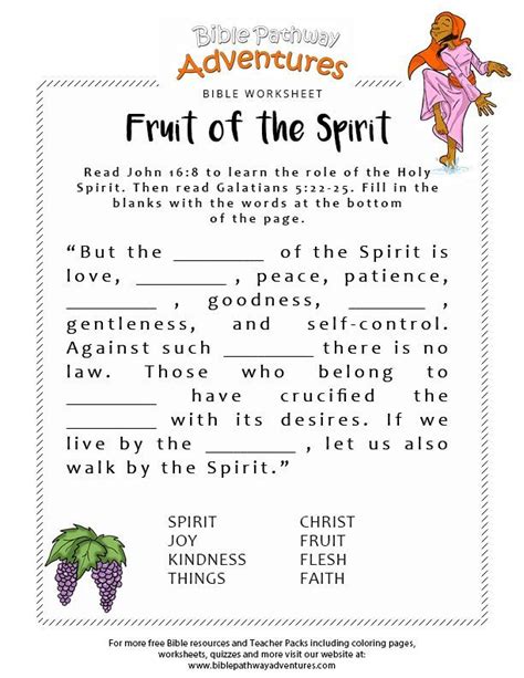 The Fruit Of The Spirit Worksheet For Kids With Pictures And Words On It