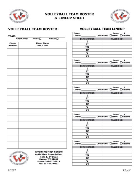 Nfhs Volleyball Lineup Sheet Printable Blank Pdf Online