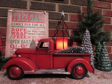 Vintage Red Truck With Christmas Tree Christmas Red Truck Rustic