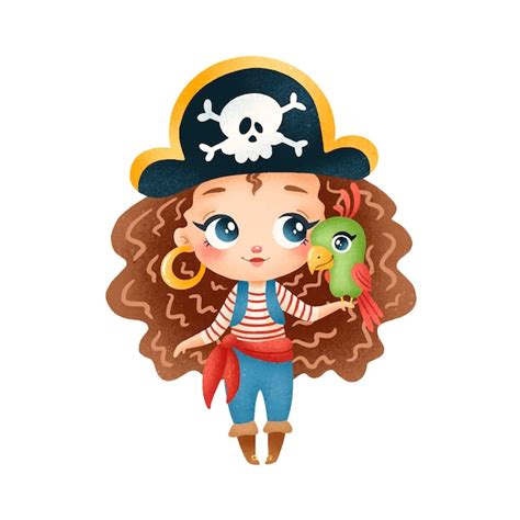 Premium Vector Cute Cartoon Pirate Girl Isolated On White