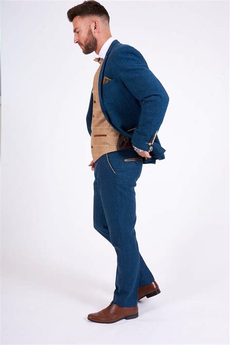 Dion Blue Tweed Check Suit With Dx7 Oak Waistcoat Suits Waistcoat