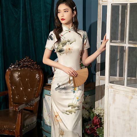 Silk Qipao In New Summer Short Sleeved Daily Chinese Wind Lotus Girl Improved Qipao Dress