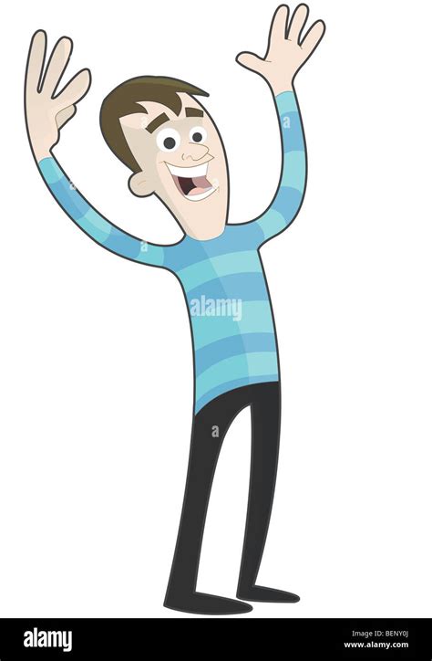 A Cartoon Boy Raising Both Hands Stock Photo Alamy