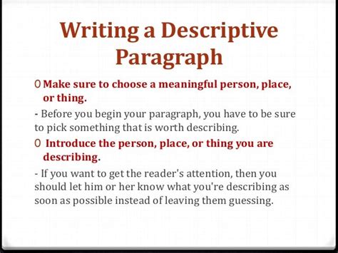Write Esse Descriptive Paragraph Examples For Kids