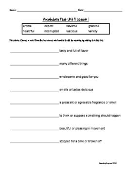 Terms in this set (8) dormant. Reading Wonders Grade 3 - Vocabulary Test Unit 4 Weeks 1-5 ...