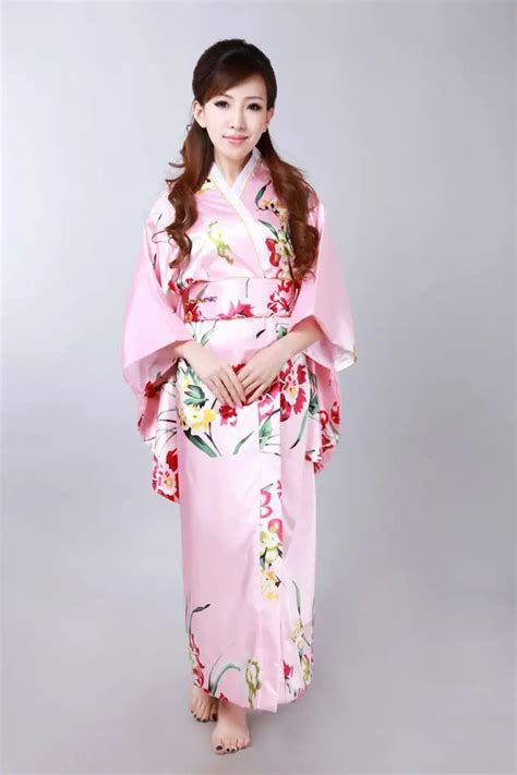 Free Shipping Exquisite Japan Kimono Dress In Pink White Women Clothing With Japan Style