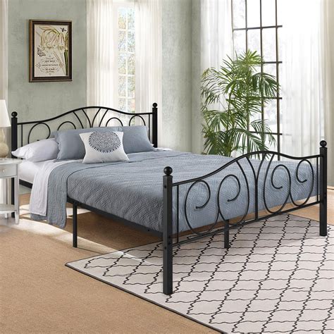 Victorian Queen Size 126metal Platform Bed Frame With Two Headboardsunder Bed Storage，easy