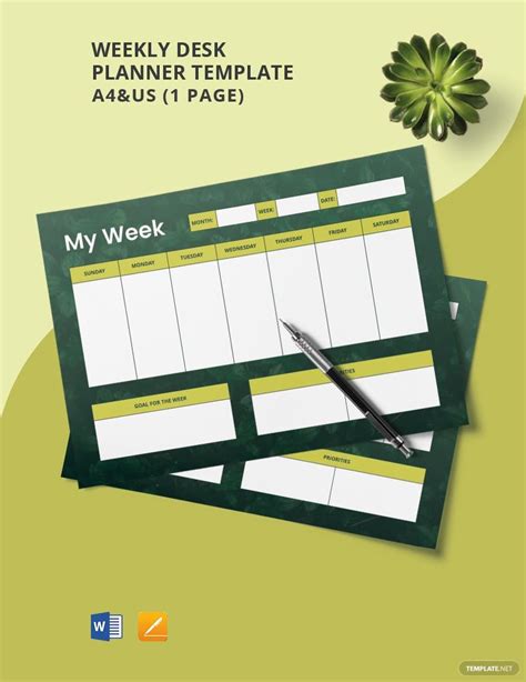 Free Weekly Desk Planner Template Download In Word Pdf Apple Pages