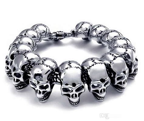 2020 Mens Stainless Steel Large Skull Link Bracelet Biker Gothic Style