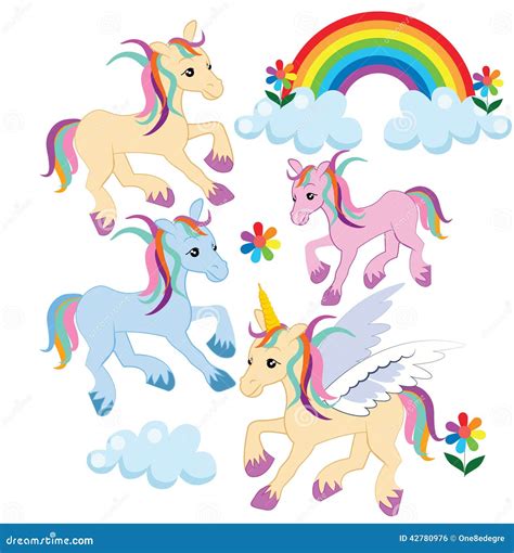 Nuages De Chevaux De Poneys Darc En Ciel Illustration Stock