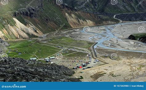 Landmannalaugar Campsite Iceland Highlands Accommodation Stock Photo