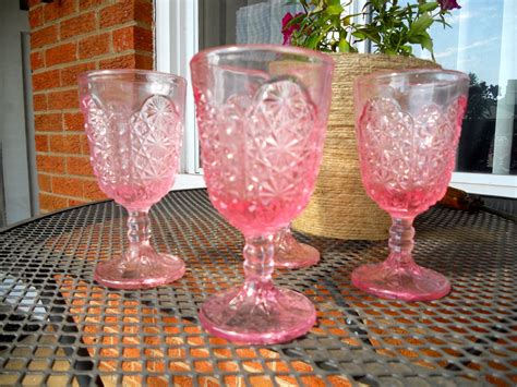 Set Of 8 Pink Antique Depression Glass Goblets