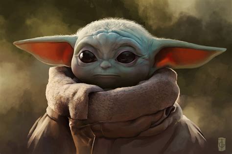 Download Star Wars Artwork The Mandalorian Baby Yoda 1080p Wallpaper