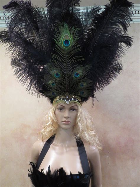 Peacock Corset Feather Masquerade Showgirl Dress Headpiece Etsy