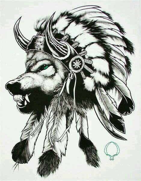 Beautiful Sketch Of Native Americanwolf Wolf Tattoo Design Indian
