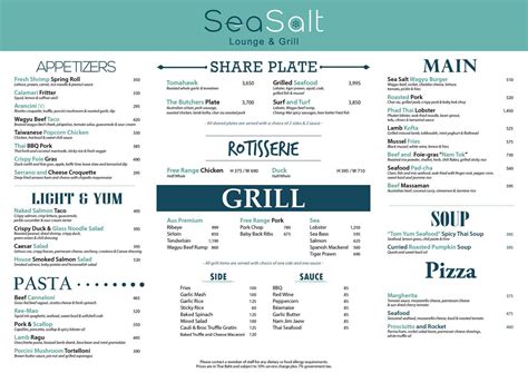 Menu Sea Salt Lounge And Grill