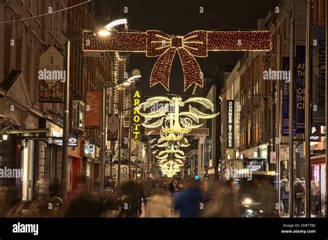 Dublin Ireland November Beautiful View Of Festive Christmas Lights And Decorated