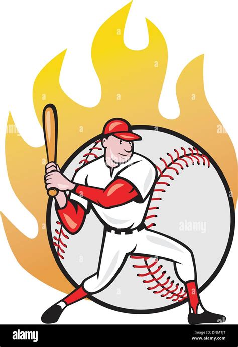 Illustration Of A American Baseball Player Batting Cartoon Style