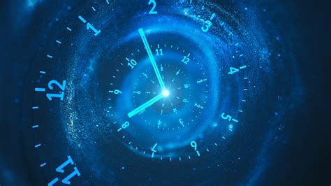 Spiral Clock The Flow Of Time Dark Blue Turquoise Stock Photo