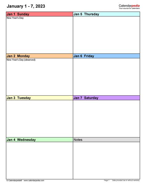 Printable Weekly Calendar 2023 With Lines Pelajaran
