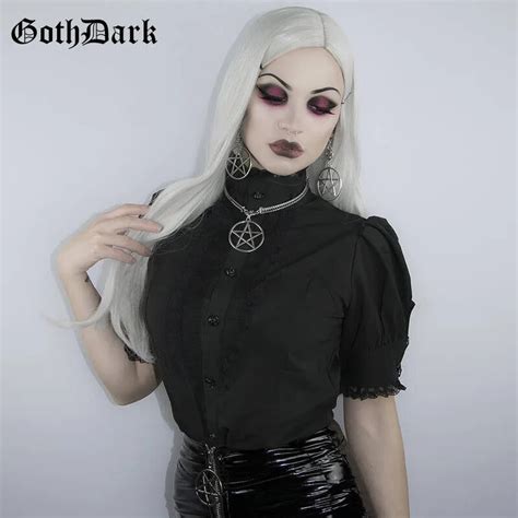 Buy Goth Dark Black Shirt Women Turtleneck Lace