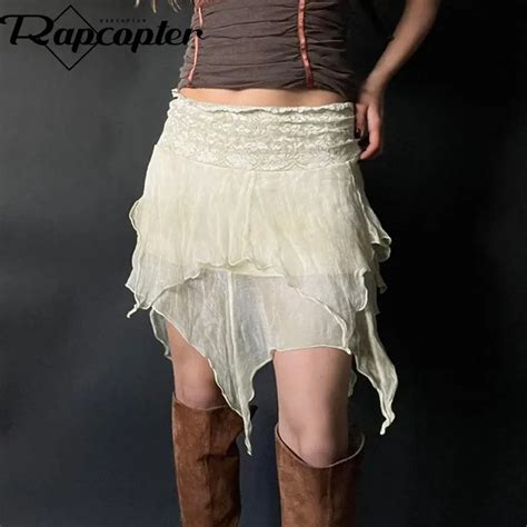 Rapcopter Y2k Skin Pleated Skirts Ruffles Fairycore Trim Mini Skirts