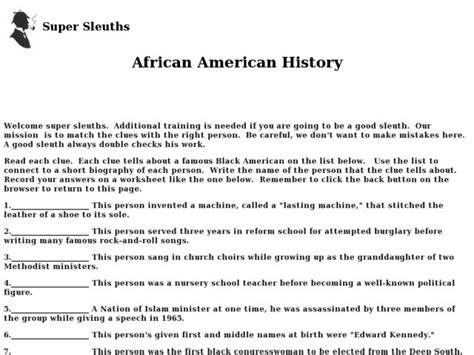 African American History Worksheet For 7th 9th Grade Lesson Planet