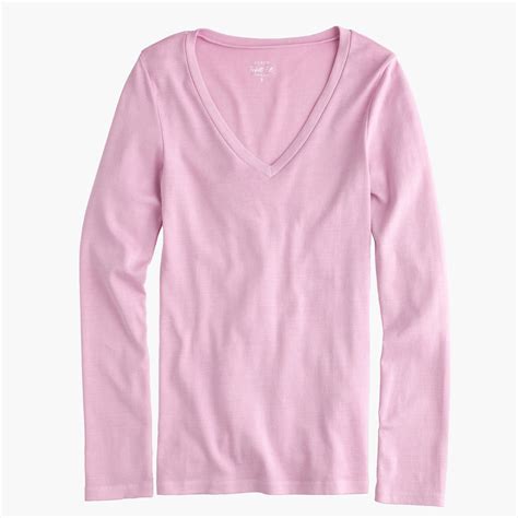 Jcrew Perfect Fit Long Sleeve V Neck T Shirt In Pink Standard Pink
