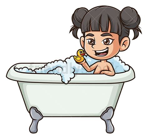 Asian Girl Taking A Bath Cartoon Clipart Vector Friendlystock