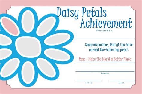 Girl Scout Daisy Certificate Rosie Petal Girl Scout Daisy Petals