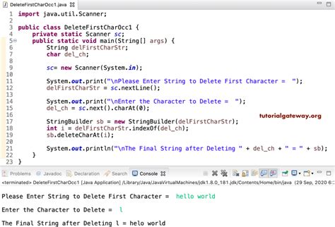 Java Program To Remove First Character Occurrence In A String