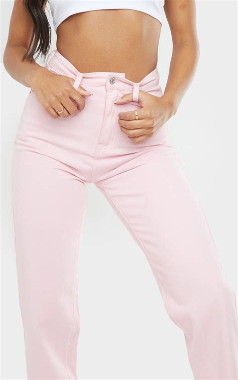 Pink High Waist Straight Leg Jeans Denim Prettylittlething Aus