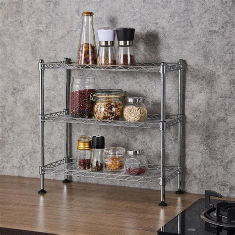3 Tier Adjustable Storage Shelving Unit Metal Organizer Wire Rack Shelf