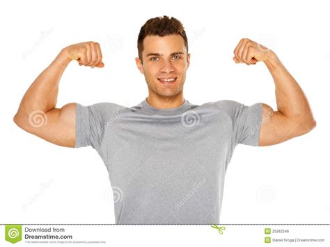 Fit And Muscular Man Flexing His Biceps On White Royalty