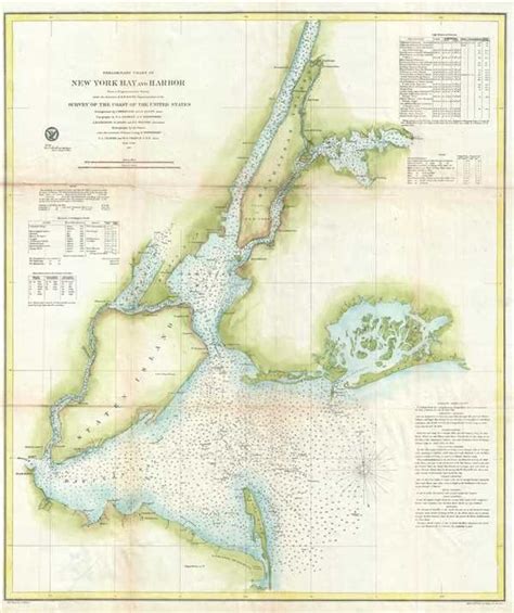 1857 Us Coast Survey Nautical Chart Of New York City And Harbor New